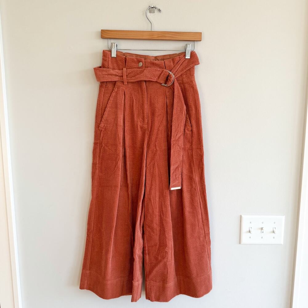 The Korner Corduroy Belted High Rise Pleated Wide Leg Pants 2 NWT